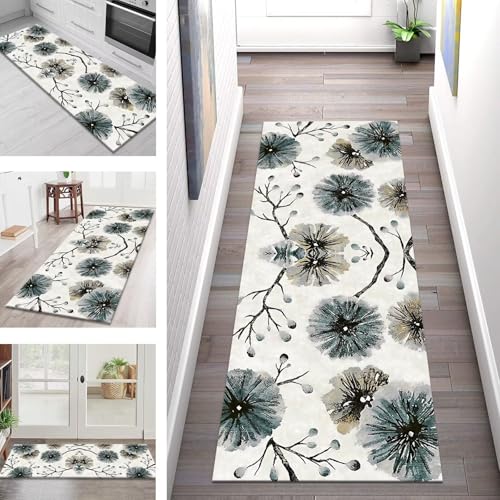 Teppich Läufer Lang Flur Küche Teppichläufer Rutschfest Waschbar Küchenläufer Teppichmatten Grau Schwarz Türkis Schmutzfangmatte 50X50CM Meterware Flurteppich Wohnzimmer Schlafzimmer Küchenteppich von SGLGSTORE