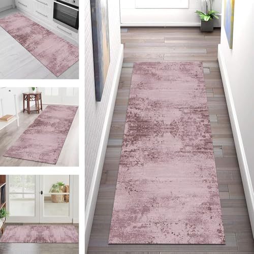 Teppich Läufer Lang Flur Küche Teppichläufer Rutschfest Waschbar Küchenläufer Teppichmatten Rosa Abstrakt Schmutzfangmatte 50X150CM Meterware Flurteppich Wohnzimmer Schlafzimmer Küchenteppich von SGLGSTORE