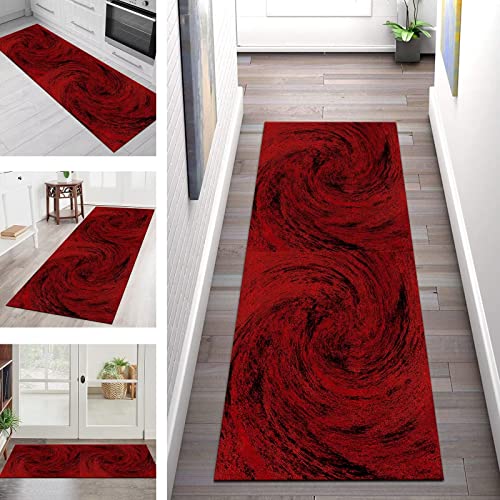 Teppich Läufer Lang Flur Küche rutschfest Waschbar Küchenläufer Modern Teppichmatten 50X150CM Rot Schwarz Abstract Korridor Teppichläufer Flur Wohnzimmer Schlafzimmer Schmutzfangmatte Küchenteppich von SGLGSTORE