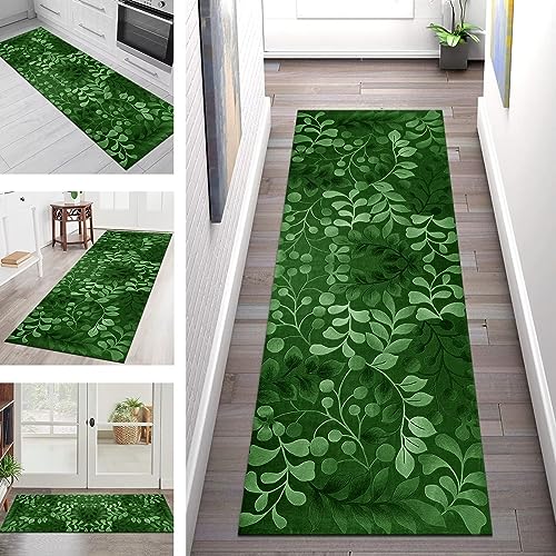 Teppich Läufer Lang Flur Küche rutschfest waschbar Korridor Tepiche Küchenläufer 100X500CM Grün Blumen Teppichläufer Matte Meterware Kücheteppich für Schlafzimmer Wohnzimmer Flurmatten Breit 40-120cm von SGLGSTORE