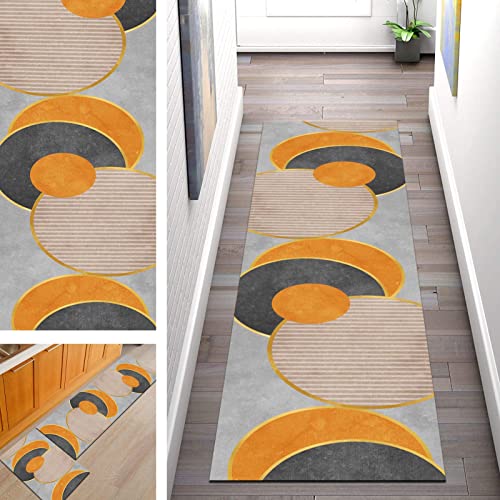 Teppich Läufer Lang Flur rutschfest Modern Design Korridor Teppich Grau Orange Meterware Küchenläufer, 3D Waschbar Teppichläufer Schlafzimmer Wohnzimmer Büro Küchenbodenmatte Breite 40cm- 100cm von SGLGSTORE