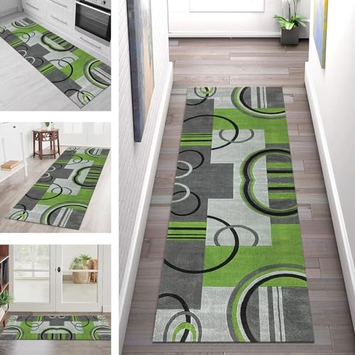 Teppich Läufer Lang Küche Flur Teppichläufer Rutschfest Waschbar Küchenläufer Teppichmatten Grau Grün Geometrie Schmutzfangmatte 40X100CM Meterware Flurteppich Wohnzimmer Schlafzimmer Küchenteppich von SGLGSTORE