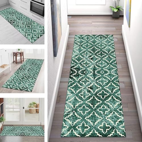 Teppich Läufer Lang Küche Flur Teppichläufer Rutschfest Waschbar Küchenläufer Teppichmatten Grün Beige Schwarz Schmutzfangmatte 60X250CM Meterware Flurteppich Wohnzimmer Schlafzimmer Küchenteppich von SGLGSTORE