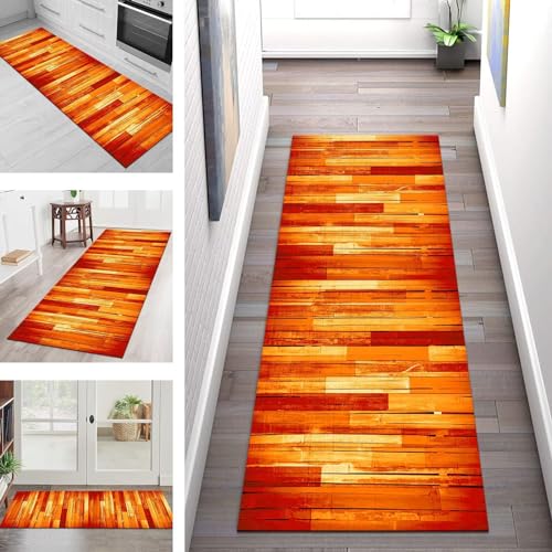 Teppich Läufer Lang Küche Flur Wohnraum Teppichläufer Rutschfest Waschbar Küchenläufer Teppichmatten Orange Gelb Rot 60X200CM Meterware Läufer Flurteppich Wohnzimmer Schlafzimmer Küchenteppich von SGLGSTORE