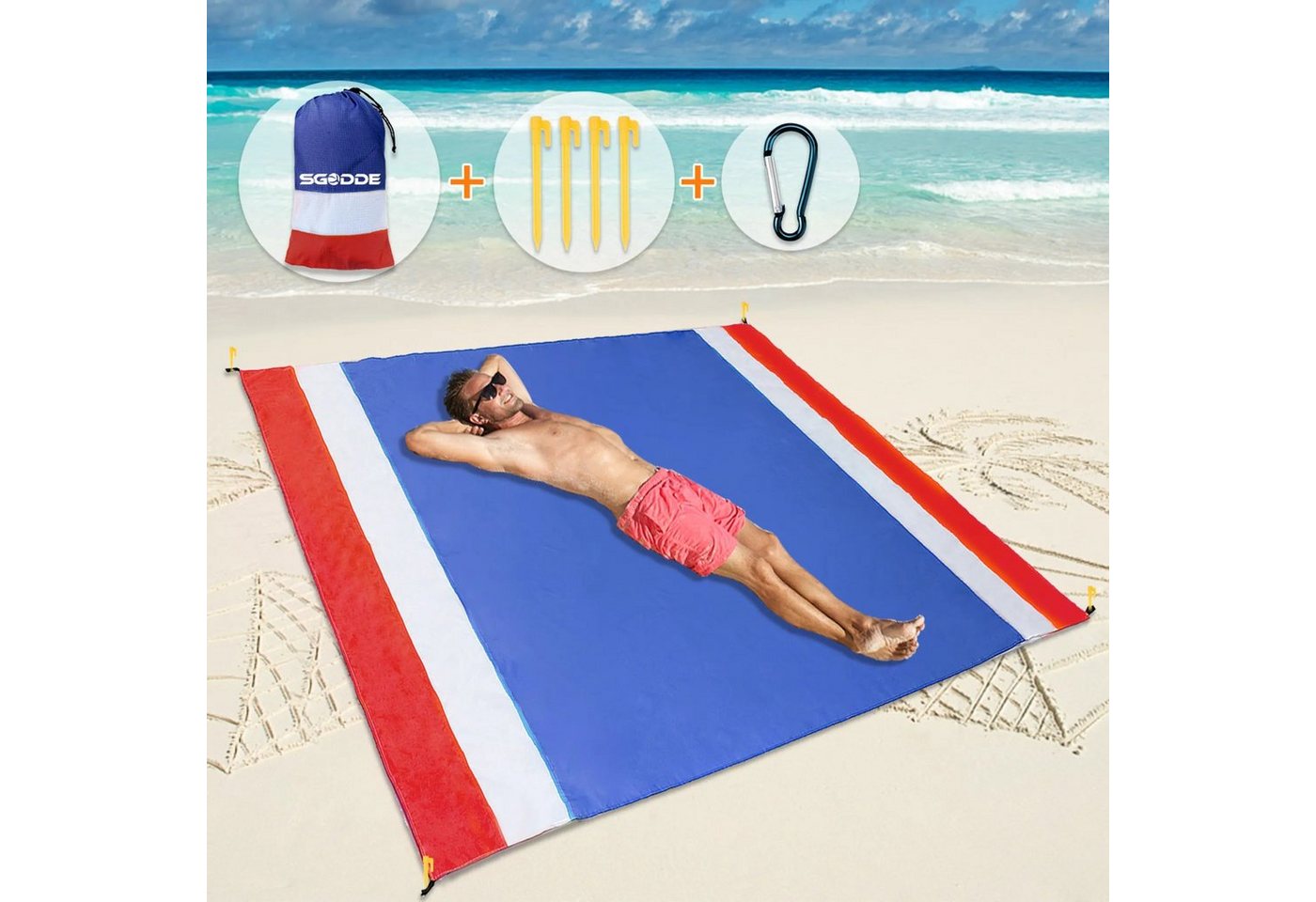 SGODDE Strandtuch Outdoor Camping Beach Matte, Polyester, Pocket-sized, Sand-/Wasser-/Staubabweisend von SGODDE