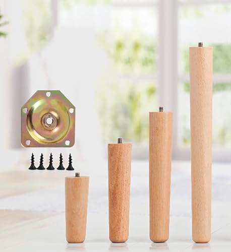SGSKEIEY 4 Stück Möbelfüße 30cm Eiche Tischbeine Rund Massivholz Ersatz Holzbeine Verschiedene Größen - Möbelfüße Holz, Füße für Möbel (Vertically,35cm) von SGSKEIEY