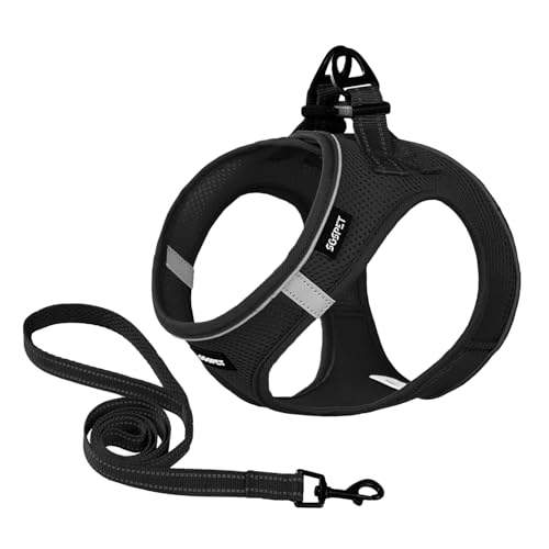SGSPET Hundegeschirr Mittelgroße Hunde, Anti Zug Geschirr mit Kontrolle, No Pull Verstellbar Hundegeschirr Atmungsaktiv Reflexstreifen Brustgeschirr Sichere Führung (Schwarz, M(Chest 44-48)) von SGSPET