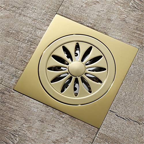 10 x 10 cm Messing-Bodenablauf für Badezimmer, WC, Küche, Abflüsse, Haarsieb, Messing (Champagner-Gold) von SGUM-LKSR