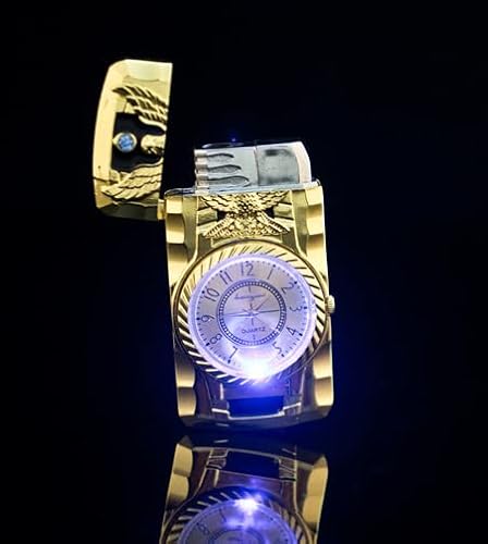 Luxus Feuerzeug aus Metall in Gold/Silber Mit Uhr (Adler in Gold) von SGV