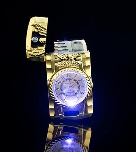 Luxus Feuerzeug aus Metall in Gold / Silber . Mit Uhr (Adler in Gold) von SGV