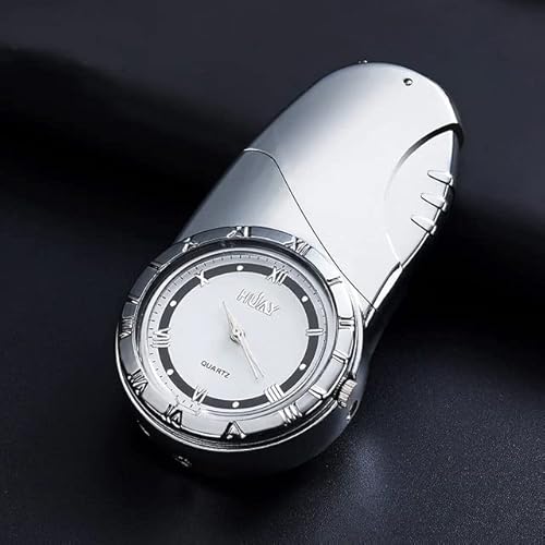Luxus Feuerzeug aus Metall. Mit Uhr. Nachbüllbar / Refill (Silber) von SGV