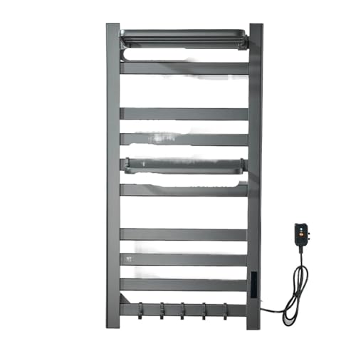 towel warmer, Badezimmer Schwarz/Weiß Elektrischer Handtuchhalter 304 Edelstahl Temperatur- und Zeitsteuerung Smart Beheizter Handtuchhalter Handtuchwärmer,for Bathroom, Built-in Timer(Gray) von SGYEPOCFQ