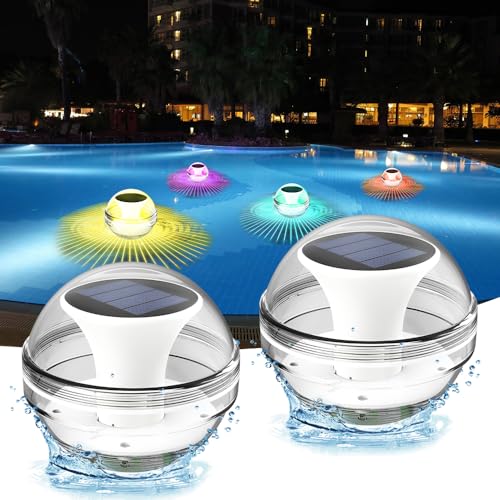 SGZIOO 2 Stück Schwimmende Poolbeleuchtung Solar, Schwimmende Solarleuchten, 3 Modi Pool Lichter Schwimmend Solar, Wasserdicht Schwimmlichter, Schwimmkugeln für Teich Brunnenzz von SGZIOO