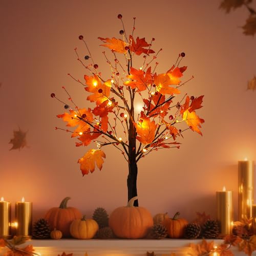 SGZIOO Herbstdeko LED Baum Lichter, Ahornblatt Lichterbaum Innen, Lichterbaum Lichterzweige für Innen mit Timer, 24 LEDs, LED Baum Lampe Deko, 60 cm Baumbeleuchtung Deko für Tisch Herbstdeko SGZIOO Herbstdeko LED Baum Lichter, Ahornblatt Lichterbaum Innen, Lichterbaum Lichterzweige für Innen mit Timer, 24 LEDs, LED Baum Lampe Deko, 60 cm Baumbeleuchtung Deko für Tisch Herbstdeko von SGZIOO