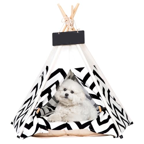 SGZIOO Hunde-Tipi, Katzen-Tipi abnehmbar, 50 x 50 x 60 cm, Haustier-Tipi-Zelt für Hunde & Katzen, Hundezelt mit Kissen & Tafel, waschbare Katzenzelte, mit Baldachin, einfache Montage für kleine Welpen von SGZIOO