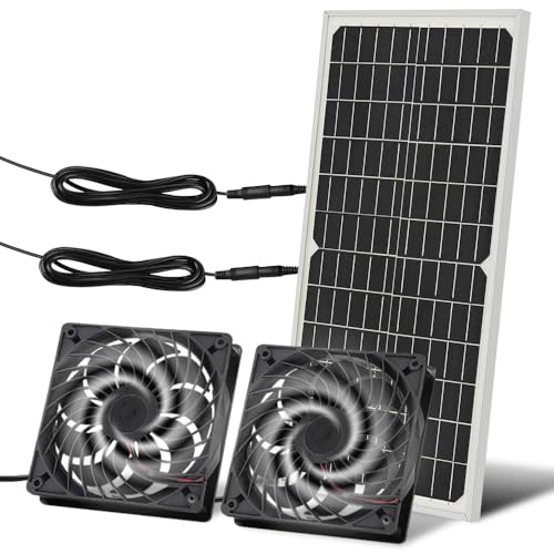 SGZIOO Solar Ventilator, 16W IP65 Wasserdicht Solarventilator, mit DC Doppelventilator, Solar Lüfter, Solarlüfter Gewächshaus für Kleine Hühnerställe, Schuppen, Tierhäuser, Ansaug- oder Abluft von SGZIOO