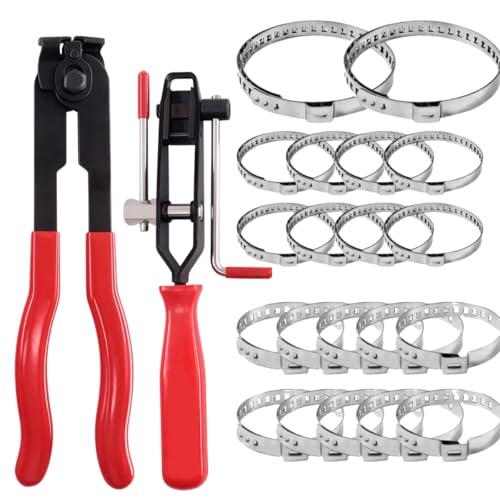 Schlauchklemmen-Set mit Klemmzange und Verstellbare Klemmen, Schlauchschellen Zange aus Edelstahl für Klemmschellen, Schlauchklemmenzange Set, Achsmanschetten Werkzeug und Schellen, Schellenzange Kfz von SGZQKZ