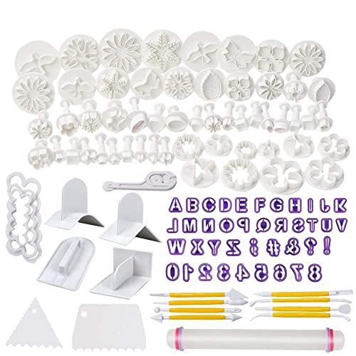 114 Stück Fondant Ausstecher Set für Buchstaben Zahlen Rose Blumen Formen Set Fondant Werkzeuge Auswerfer Stempel Modellierwerkzeug für Kuchen Dekoration von SGerste