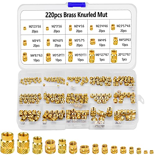 220 Stück gerändelte Messingmuttern, M2 M2,5 M3 M4 M5 M6 Gewinde gerändelte Einsatz Mutter Sortiment Kit für 3D-Druckprojekte von SGerste