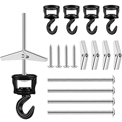 SGerste 4 Sets Deckenhaken zum Aufhängen von Pflanzen, Swag Deckenhaken, Drehhaken mit Schraubbolzen, verzinkte Schraubenfeder-Knebelflügel für Deckenmontage, Hohlraum-Wandbefestigung (schwarz) von SGerste