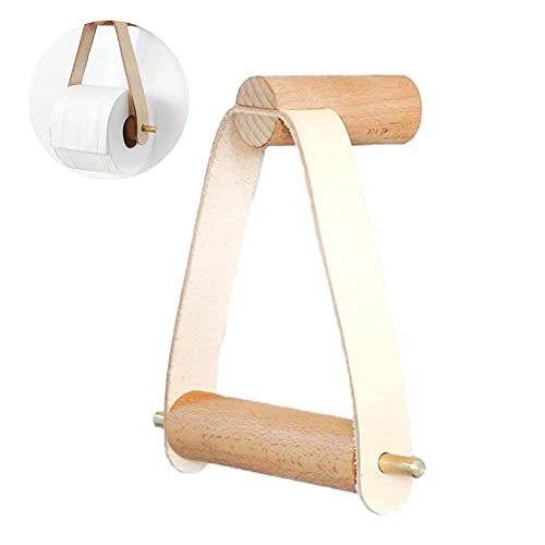 SGerste Toilettenpapierhalter Holz Weiß Holz Design Toilettenpapierrollenhalter Perforiert Rollenhalter Wandmontage Leder mit Schrauben für Badezimmer WC Küche von SGerste