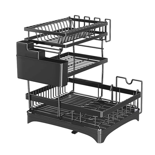 Abtropfgestell mit Abtropfschale, 3-stöckig, Abtropfgestell für die Arbeitsplatte, schwarzer Karbonstahl, Abtropfgestell mit Utensilien/Schneidebrett/Getränkehalter für Küchenarbeitsplatten Abtropfgestell mit Abtropfschale, 3-stöckig, Abtropfgestell für die Arbeitsplatte, schwarzer Karbonstahl, Abtropfgestell mit Utensilien/Schneidebrett/Getränkehalter für Küchenarbeitsplatten von SH-RuiDu