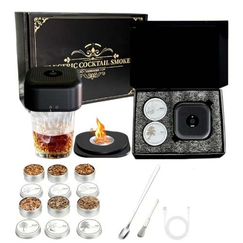 SH-RuiDu Elektrisches Whisky-Räucher-Kit mit 6 Geschmacksrichtungen, Holzchips, tragbares wiederaufladbares Cocktail-Räucher-Set, kein Butan, altmodisches Getränkesmoker-Set für Vater, Ehemann, Freund von SH-RuiDu
