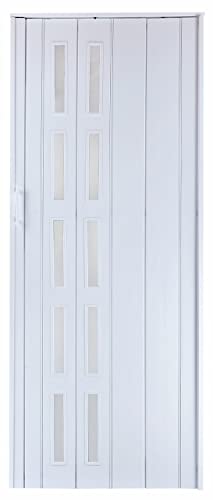 Falttür Schiebetür Tür weiss farben mit Fenster blickdicht Höhe 201 cm Einbaubreite bis 80 cm Doppelwandprofil Neu von H&S