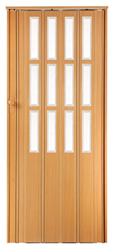 Falttür Schiebetür buche farben mit Schloß - Schlüssel und Fenster Höhe 203 cm Einbaubreite bis 115 cm Doppelwandprofil Neu von H&S