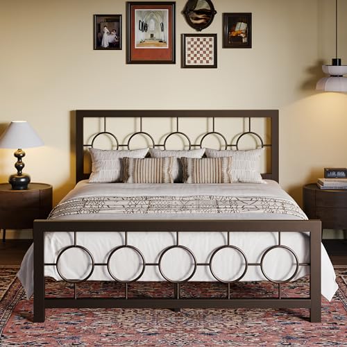 SHA CERLIN Queen-Size-Metall-Bettgestell mit rundem Vintage-Kopfteil und Fußteil, kein Boxspringbett erforderlich, einfache Montage, geräuschfrei, Braun SHA CERLIN Queen-Size-Metall-Bettgestell mit rundem Vintage-Kopfteil und Fußteil, kein Boxspringbett erforderlich, einfache Montage, geräuschfrei, Braun von SHA CERLIN