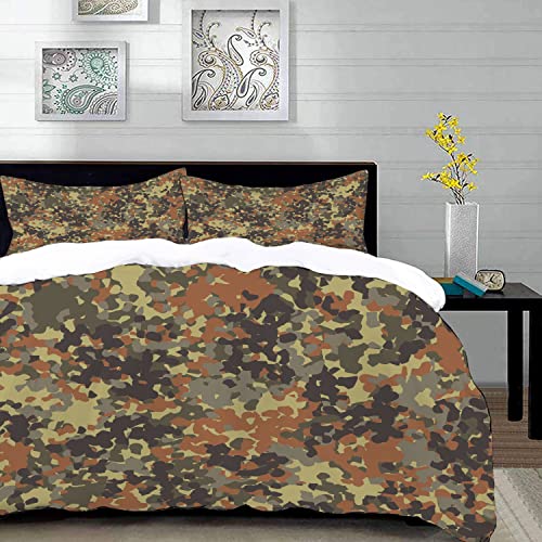 Bettwäsche 3 Teilig Bettgarnitur,Beige Muster Deutsche Flecktarn Tarnung Fünf Farben Brauner Militärfleck,Gemütlich Mikrofaser Bettbezug Set 1 Bettbezug Set 135 x 200 cm von SHAARI