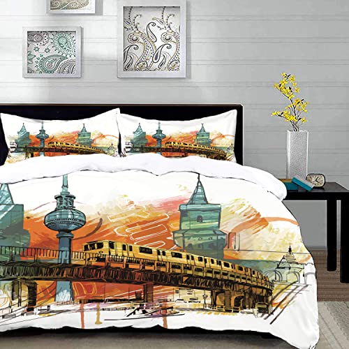 Bettwäsche 3 Teilig Bettgarnitur,Blaue Malerei Berliner Stil Gelb Deutschland,Gemütlich Mikrofaser Bettbezug Set 1 Bettbezug Set 135 x 200 cm Bettwäsche 3 Teilig Bettgarnitur,Blaue Malerei Berliner Stil Gelb Deutschland,Gemütlich Mikrofaser Bettbezug Set 1 Bettbezug Set 135 x 200 cm von Shaari