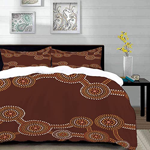 Bettwäsche 3 Teilig Bettgarnitur,Dot Water Australian Aboriginal Painting Style Design Abstract Aborigine Elegant Trendy,Gemütlich Mikrofaser Bettbezug Set 1 Bettbezug Set 135 x 200 cm von SHAARI