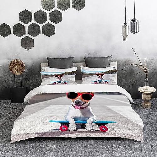 Bettwäsche 3 Teilig Bettgarnitur,Jack Russell Terrier Hund reitet sehr,Gemütlich Mikrofaser Bettbezug Set 1 Bettbezug Set 135 x 200 cm von SHAARI