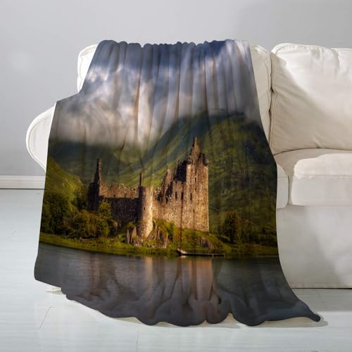 SHAARI Kuscheldecke flauschigsuper weich Flanell Wohndecke,Castle Reflexionen im Morgenlicht Hochland Schottland bewölkter Himmel BergTagesdecke, Sofadecke & Überwurf Decke Sofa & Couch150x200cm von SHAARI