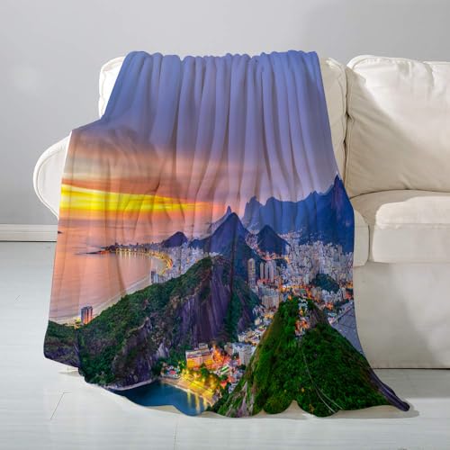 SHAARI Kuscheldecke flauschigsuper weich Flanell Wohndecke,Strand Sonnenuntergang Blick auf Copacabana und Botafogo in Rio de Janeiro BrTagesdecke, Sofadecke & Überwurf Decke Sofa & Couch130x150cm von SHAARI