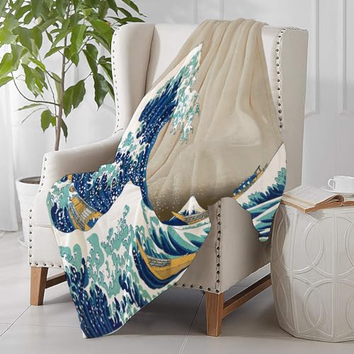 SHAARIKuscheldecke Flauschige extra weich & warm Wohndecke Flanell,Blaue Katsushika Great Wave Off Kanagawa Hokusai VintageSofadecke oder Bettüberwurf, 150x200cm von SHAARI