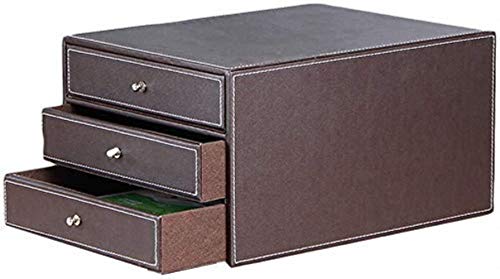 Büro-Schublade, flache Aktenschränke, 3 Schubladen, Desktop-Datenaufbewahrungsbox, Büroschrank aus Leder, 25,5 x 33,5 x 18,5 cm, Büromöbel für zu Hause (braun) von SHABOZ