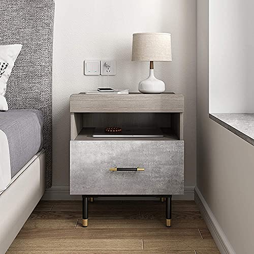 Bürokommode, Nachttische, Schlafzimmermöbel, grau, rustikale und elegante Retro-Holzoptik, mit offenem Frontfach und Nachttischen mit zwei von SHABOZ