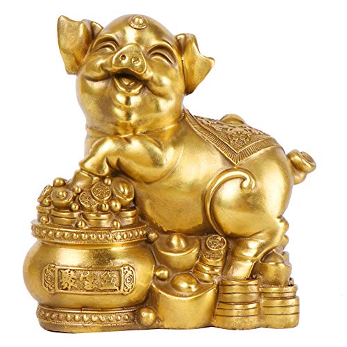 Dekoration Sammlerfigur Geschenk-Statue Schreibtisch Ornament für Home Office Interieur Chinesische Messingstatue Ornament Feng Shui Schwein mit Schatzbecken/Ru Yi-Figuren Reichtum Wohlstand Home von SHABOZ