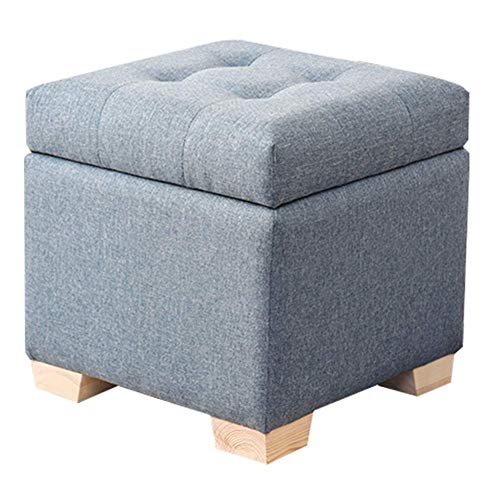 Fußhocker Fußhocker Fußhocker Ottomane Fußhocker Quadratische Fußhocker Schuhhocker Spielzeugkisten Gepolsterter Sitz Massivholz Fußstütze Wohnzimmer, 6 Farben (Color : Blue von SHABOZ