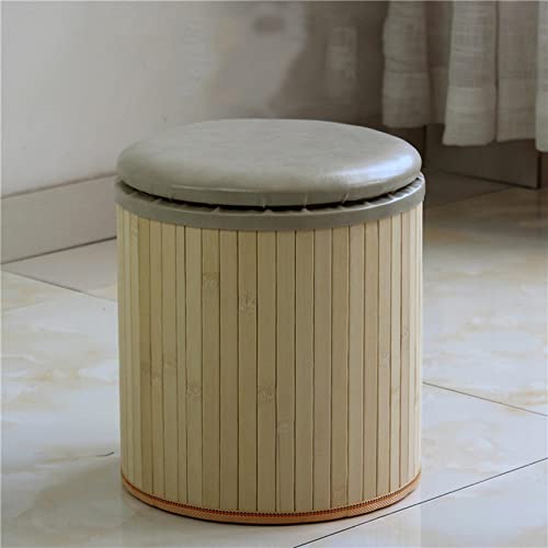 Fußhocker Fußhocker Pouf Fußhocker Fußhocker Runde Hocker Wechseln Schuhe Hocker Aufbewahrungsbox Fußstütze aus Bambus Fußstütze für Schlafzimmer Fußstütze für Wohnzimmer, Khaki Bamb von SHABOZ