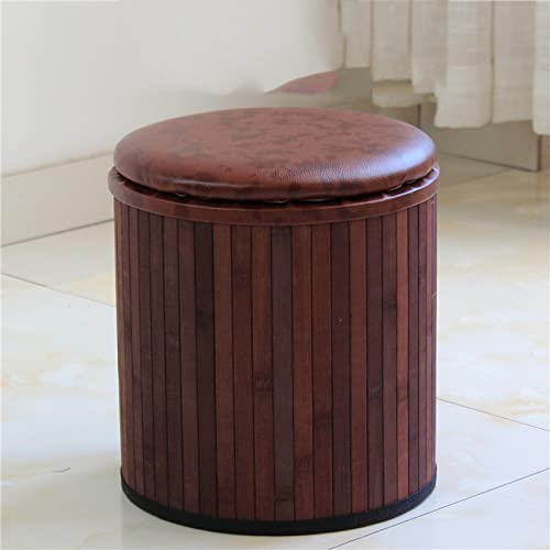 Fußhocker Fußhocker Pouf Fußhocker Fußhocker Runde Hocker Wechseln Schuhe Hocker Aufbewahrungsbox Fußstütze aus Bambus Fußstütze für Schlafzimmer Fußstütze für Wohnzimmer, Khaki Bamb von SHABOZ