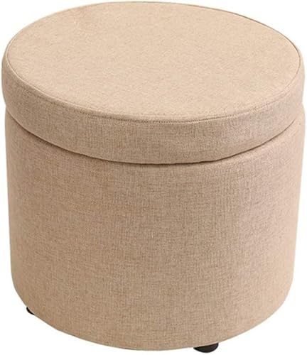 Fußhocker Ottomans Fußhocker Runde Lagerung Hocker Leinen Hocker Couchtisch Beistelltisch Fußhocker für Wohnzimmer Stuhl Dressing Stuhl Fußstütze Schuhwechselhocker, braun 13in (Beige) von SHABOZ