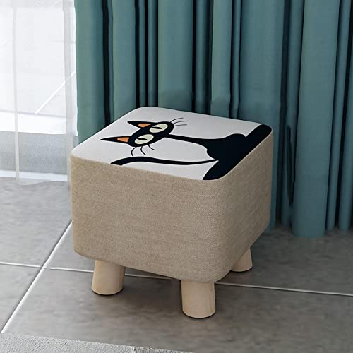Fußhocker Pouf Fußhocker Wechsel Schuhe Quadratische Fußstütze aus Leinen Ottomane für Schlafzimmer Pouf für Wohnzimmer, Schwarze Katze - 28 x 28 x 25 cm von SHABOZ