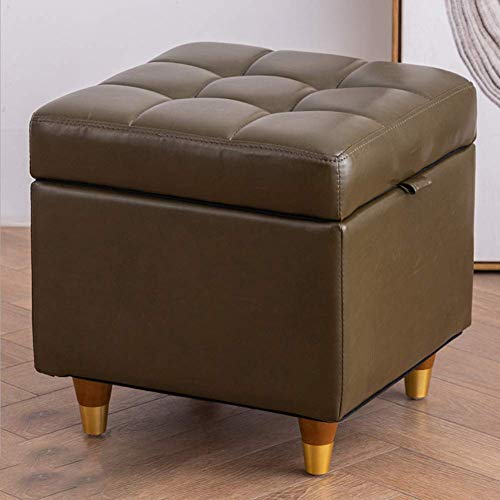 Fußhocker Pouf Hocker Fußhocker Fußhocker Fußhocker aus Leder Wohnzimmer Schlafzimmer 4 Beine Die quadratische Massivholz-Fußstütze ist tragend und verschleißfest H 15.74IN, Bl von SHABOZ