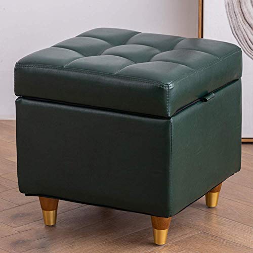 Fußhocker Pouf Hocker Fußstütze Fußhocker Fußhocker aus Leder Wohnzimmer Schlafzimmer 4 Beine Die quadratische Fußstütze aus Massivholz ist tragend und verschleißfest H 15.74IN, Bl von SHABOZ