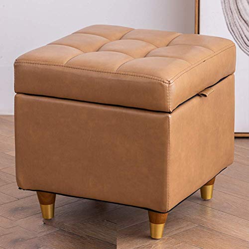 Fußhocker Pouf Hocker Fußstütze Fußhocker Fußhocker aus Leder Wohnzimmer Schlafzimmer 4 Beine Die quadratische Fußstütze aus Massivholz ist tragend und verschleißfest H 15.74IN, Bl von SHABOZ