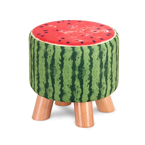 Fußschemel Ottoman Fußhocker Osmanen Fußbank Schuhwechselhocker Obst Hocker Holzbein Fußbank Runde Füße Hocker Hocker für Wohnzimmer Osmanen für Schlafzimmer, Grüner Punkt-28x28x25cm von SHABOZ