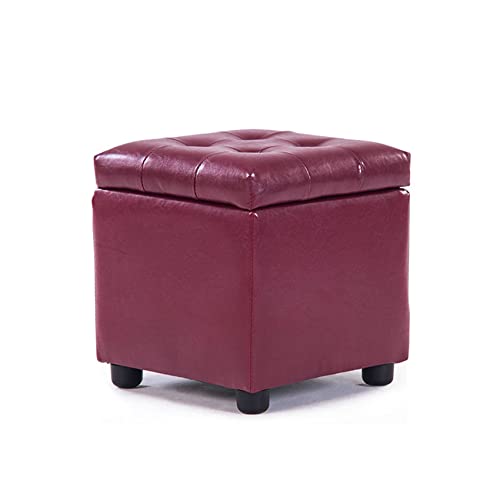 Fußstütze Ottoman Storage Fußstütze aus Leder Wasserdicht Versteckte Aufbewahrungsbox Rechteckige Fußstütze Quadratisch, Braun-35 * 35 * 35cm (Weinrot 42 * 42 * 40c von SHABOZ